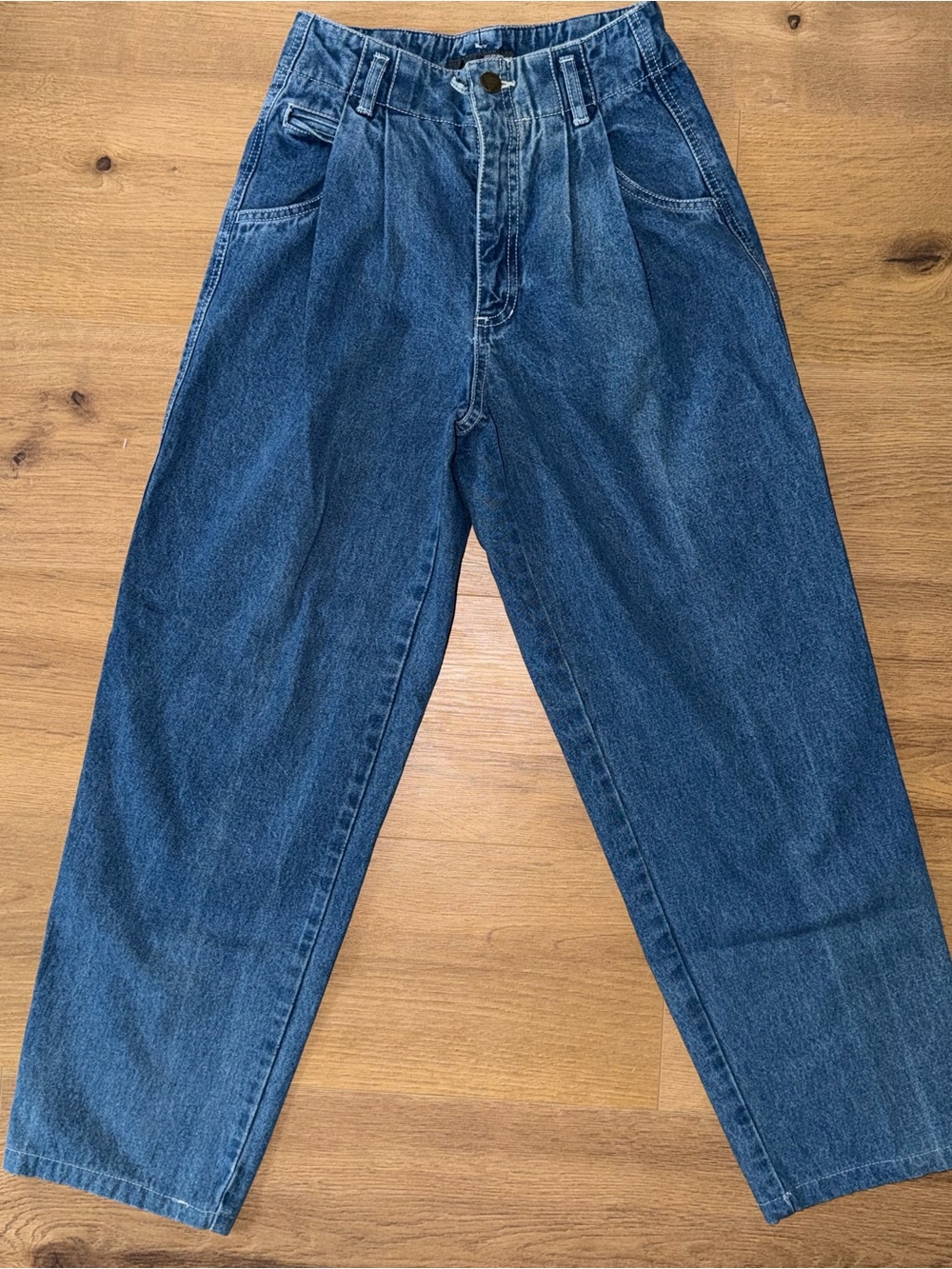 Liz Wear Vintage High-Rise Pleated Women's Dark Blue Denim Jeans